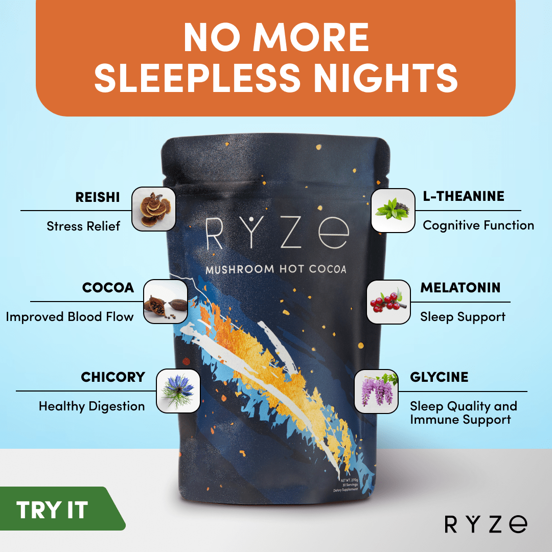 RYZE Hot Cocoa - with 6 Sleep Superfoods to Help Fall Asleep and Stay Asleep - MHT3