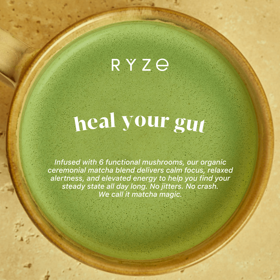 RYZE Mushroom Matcha - with 6 Organic Adaptogenic Mushrooms Grown In USA and Ceremonial-Grade Japanese Matcha - B4E8