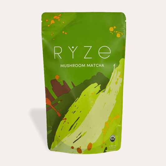 RYZE Mushroom Matcha - with 6 Organic Adaptogenic Mushrooms Grown In USA and Ceremonial-Grade Japanese Matcha - B4E8